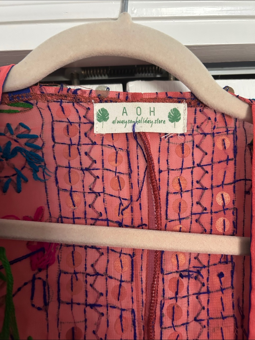 Always on Holiday Store handmade robe with sequins and embroidered details. - Picture 2 of 11